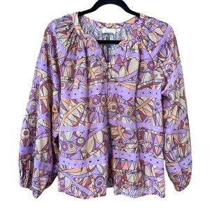 Anthropologie LET ME BE Lace Blouse 100% Cotton Boho Purple Motif, size XS NWOT